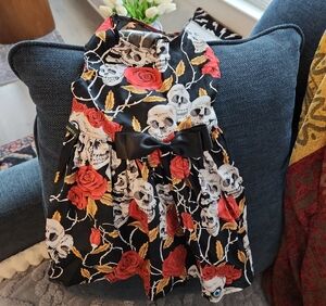 Warm Skull and Rose Dog Dress - Black and Red